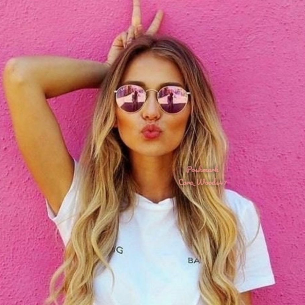 Ray Ban Round Metal Pink Flash Lenses RB3447 Gold Frame Unisex New - Picture 12 of 16